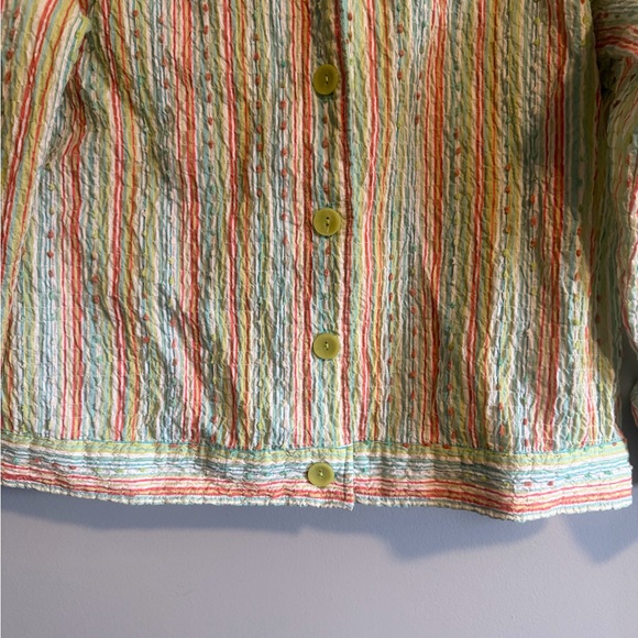 Breckenridge Multicolor Striped Crinkle textured Top Button Up Blouse size M - Picture 5 of 14
